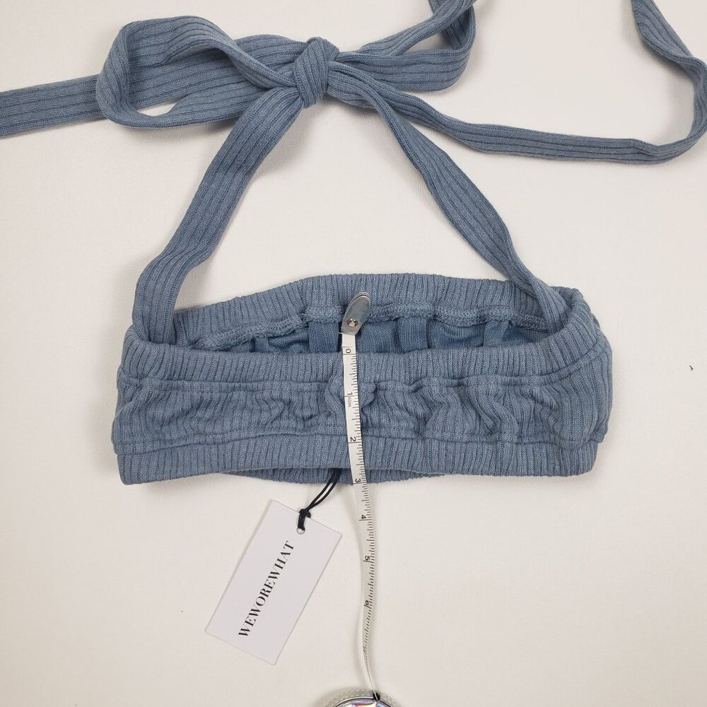 We Wore What Revolve Tie Halter Wide Rib Bra Top Women's Size XS Storm Blue NWT - Picture 8 of 16